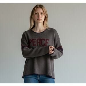 Natural Life Peace Sweater Women XS/S Gray Pullover Boxy Slouchy Boho